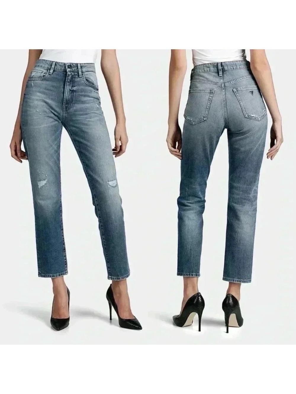 Guess It Girl Straight Leg Cigarette Jeans Button Fly Raw Step Hem Blue Size 25